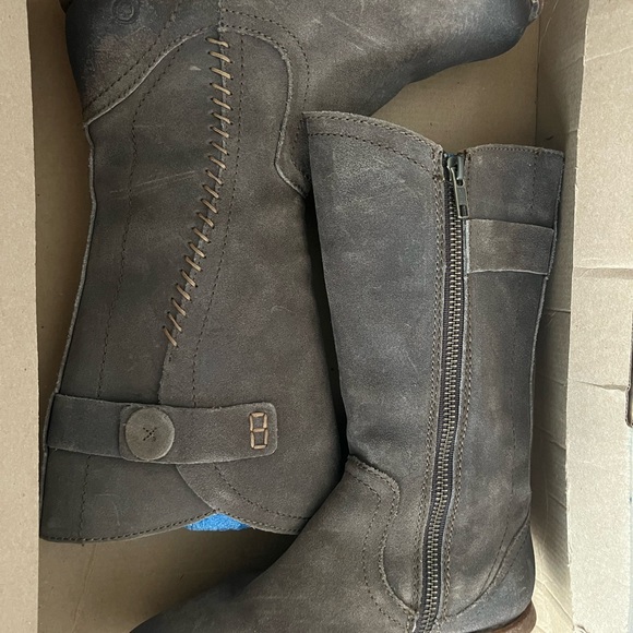 Born Tonic Wet Weather Gray Oiled Suede Leather Mid Calf Rustic Boots 6.5 - Picture 3 of 10